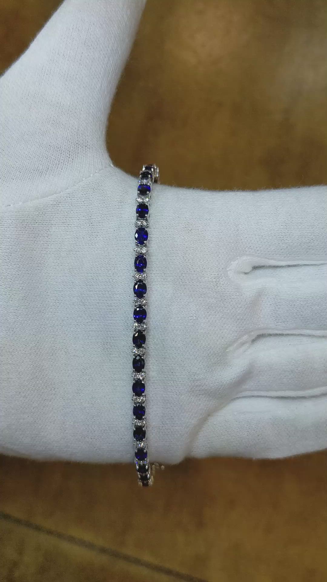 5.87 Ct.Tw. Blue Sapphire and Natural Diamond Tennis/Line Bracelet, 18K White Gold Size Video