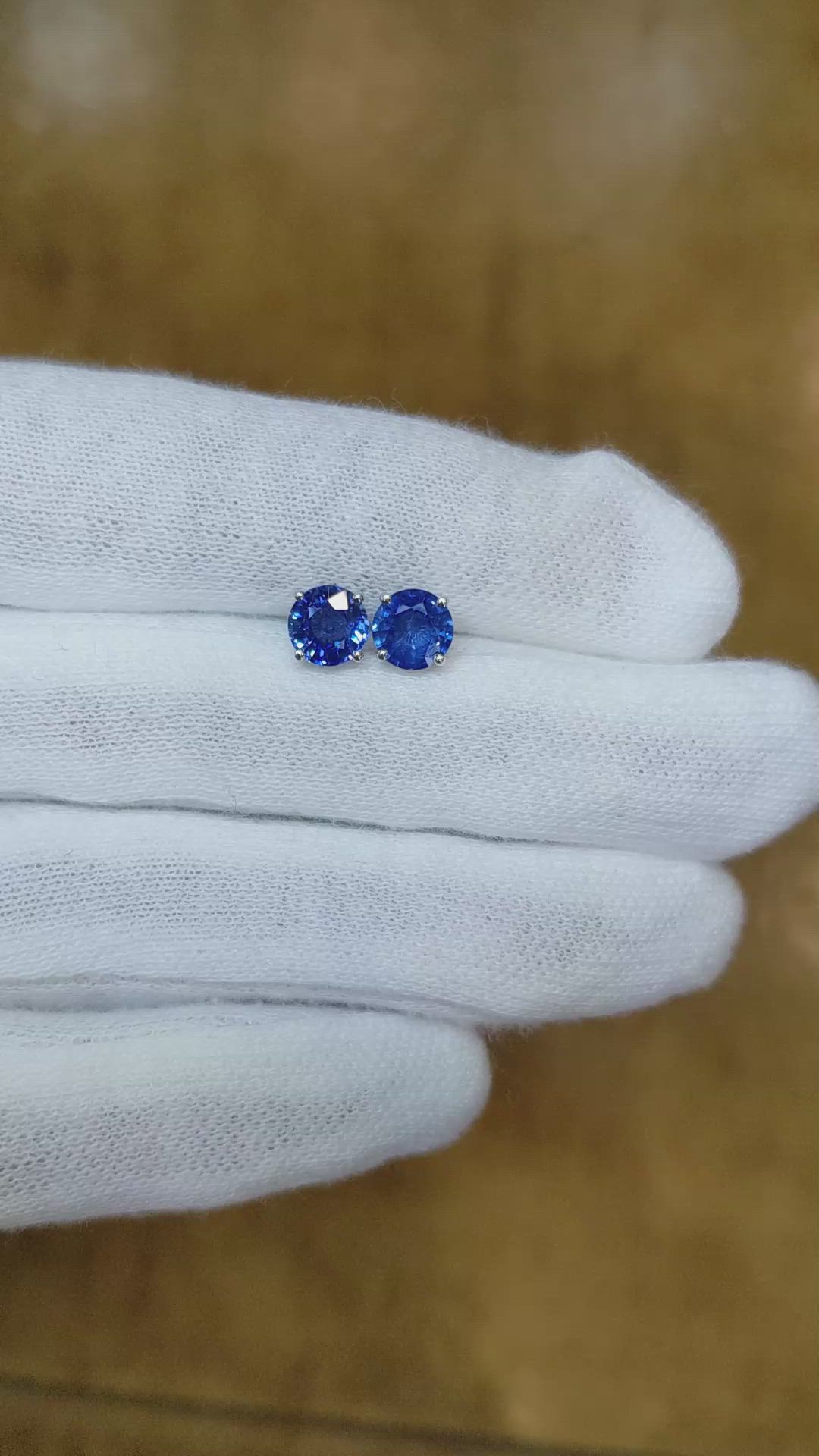 2.00 Ct.Tw. Blue Sapphire Studs Earrings, 14K White Gold Size Video