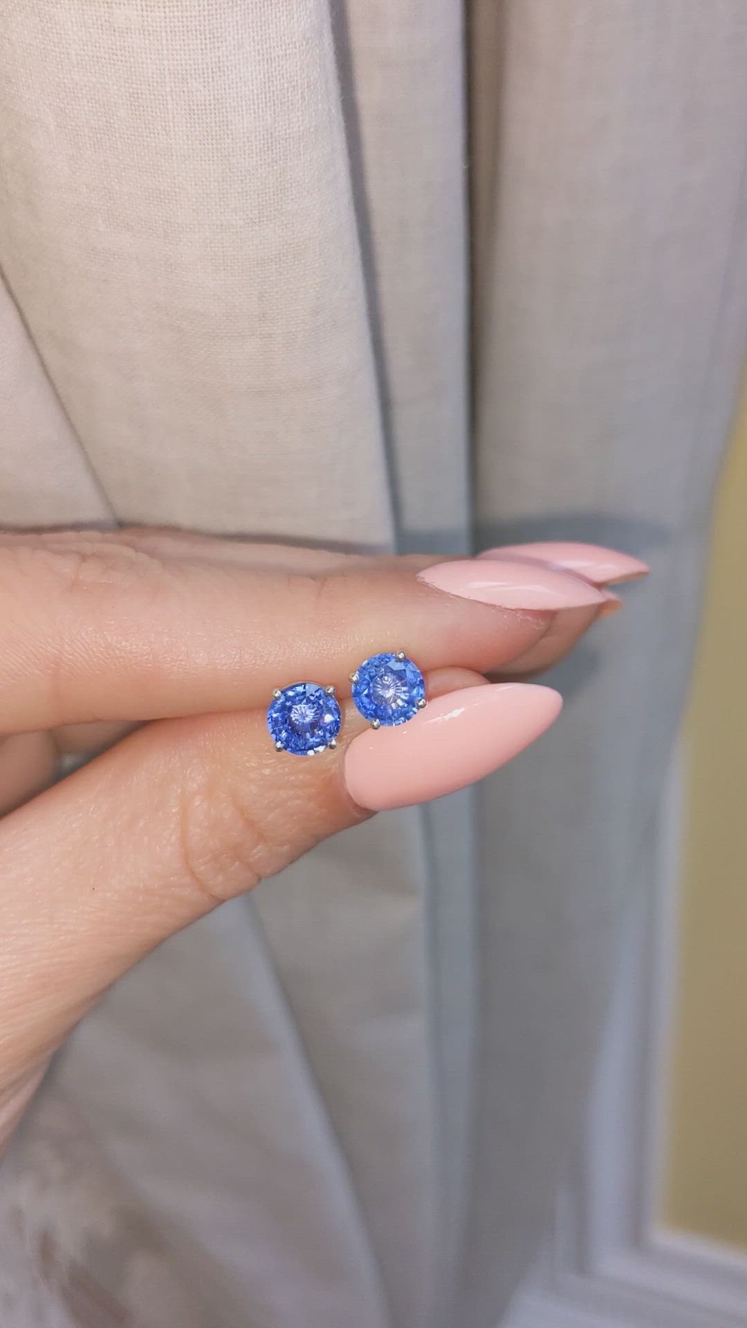 2.00 Ct.Tw. Blue Sapphire Studs Earrings, 14K White Gold Size Video