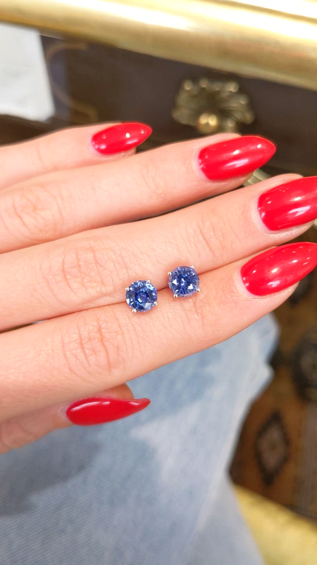 2.00 Ct.Tw. Blue Sapphire Studs Earrings, 14K White Gold Size Video