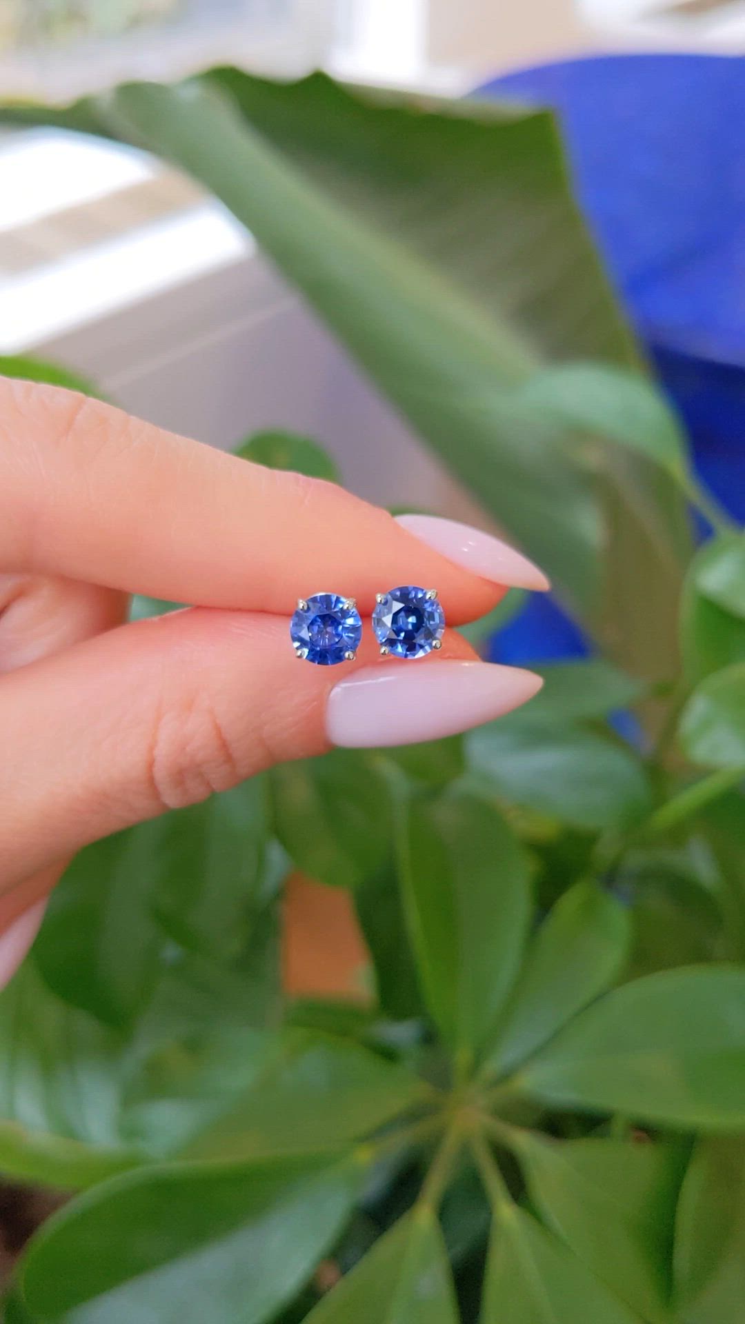 2.00 Ct.Tw. Blue Sapphire Studs Earrings, 14K White Gold Size Video