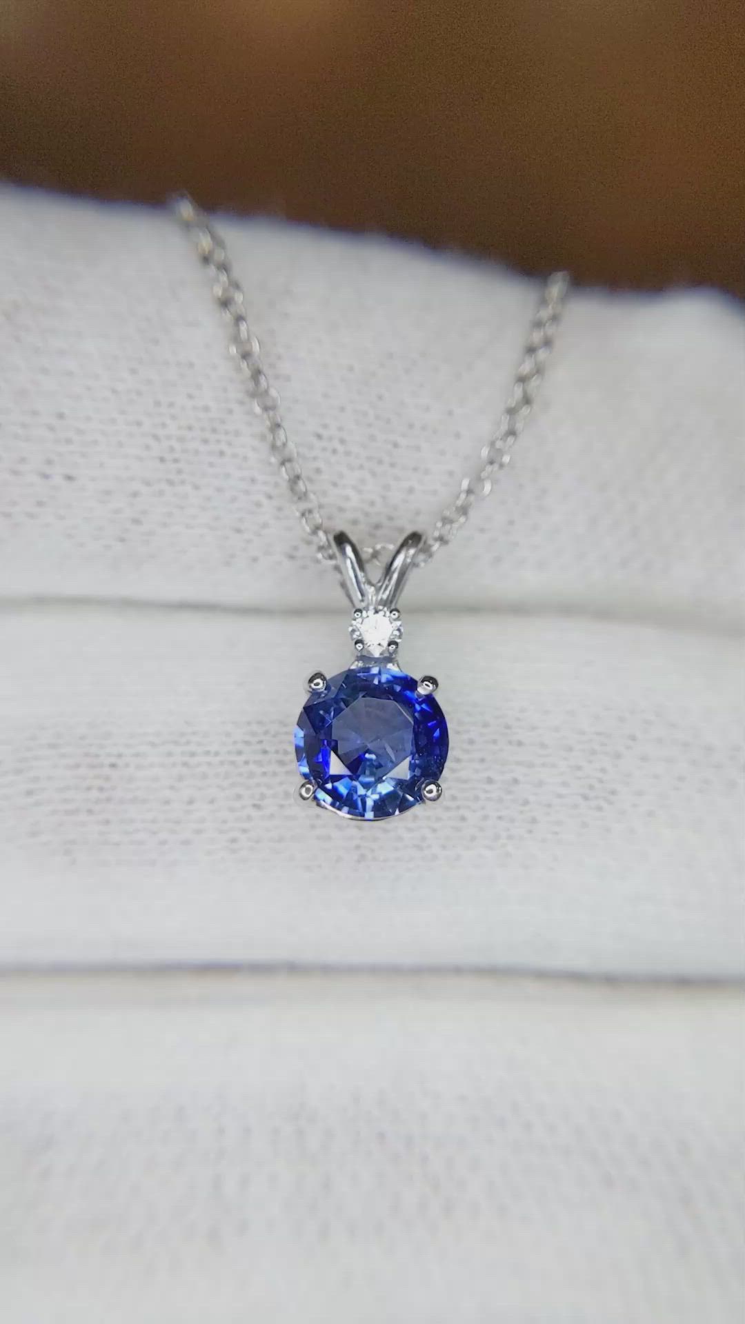 1.25 Ct. Blue Sapphire and Natural Diamond Accent Stones Pendant, 14K White Gold Size Video