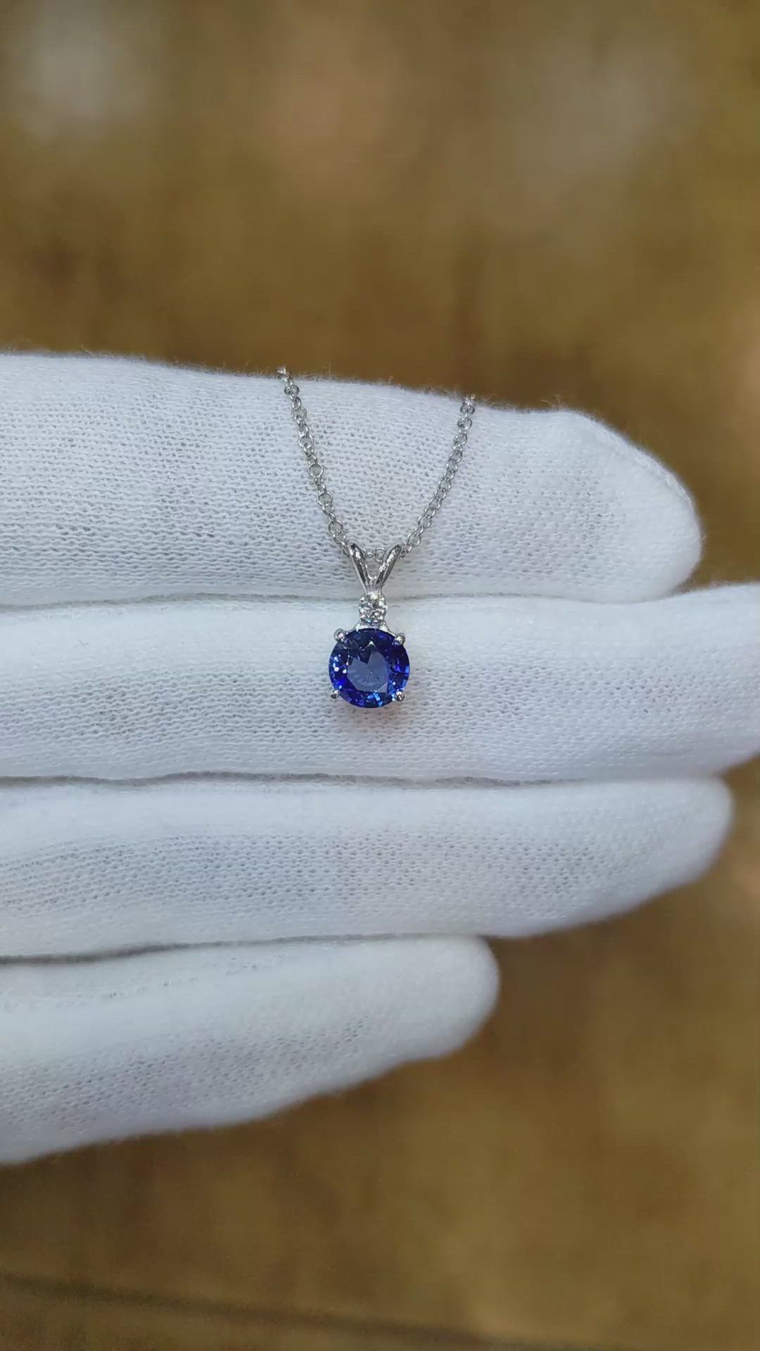 1.25 Ct. Blue Sapphire and Natural Diamond Accent Stones Pendant, 14K White Gold Size Video