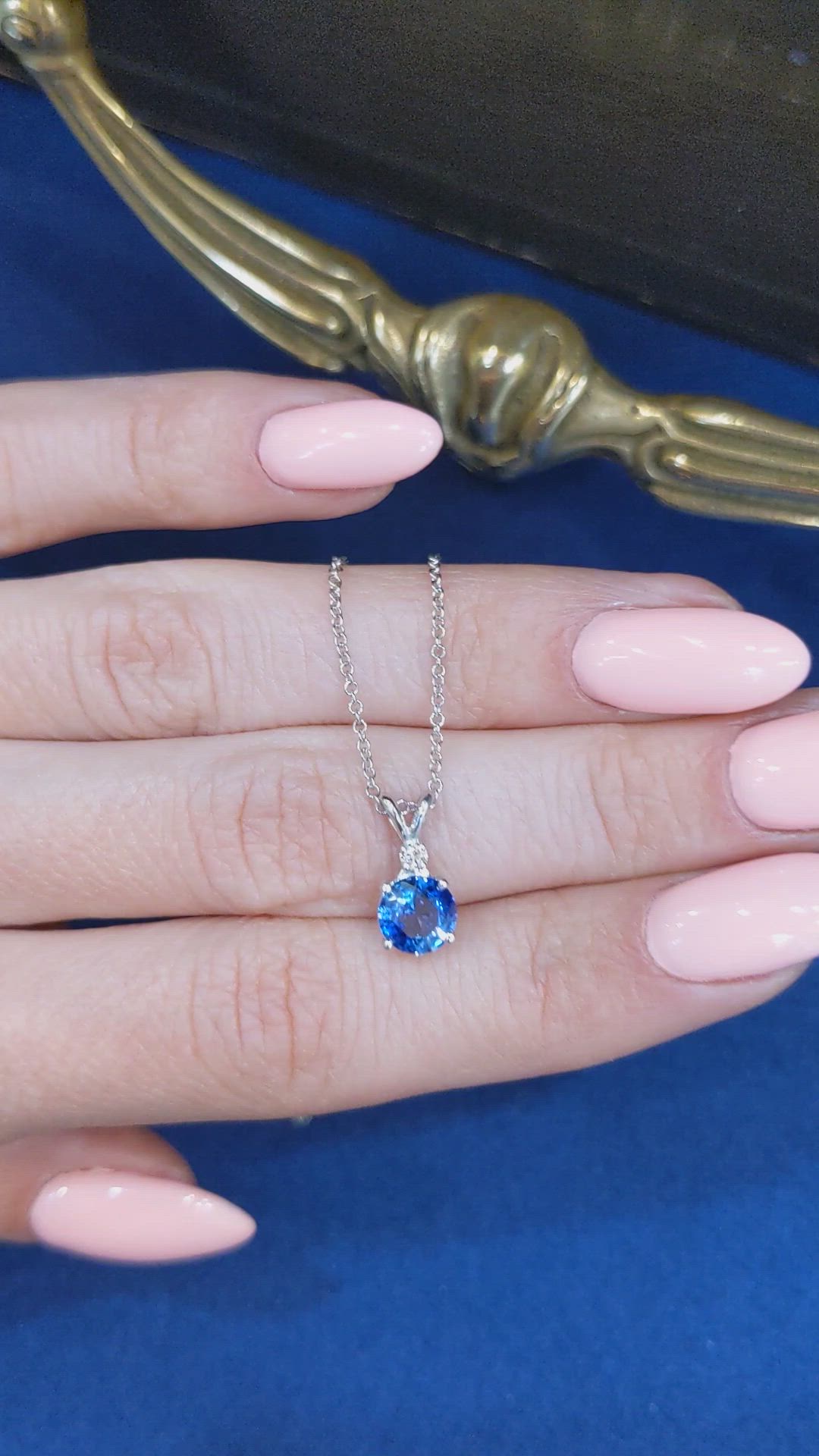 1.25 Ct. Blue Sapphire and Natural Diamond Accent Stones Pendant, 14K White Gold Size Video