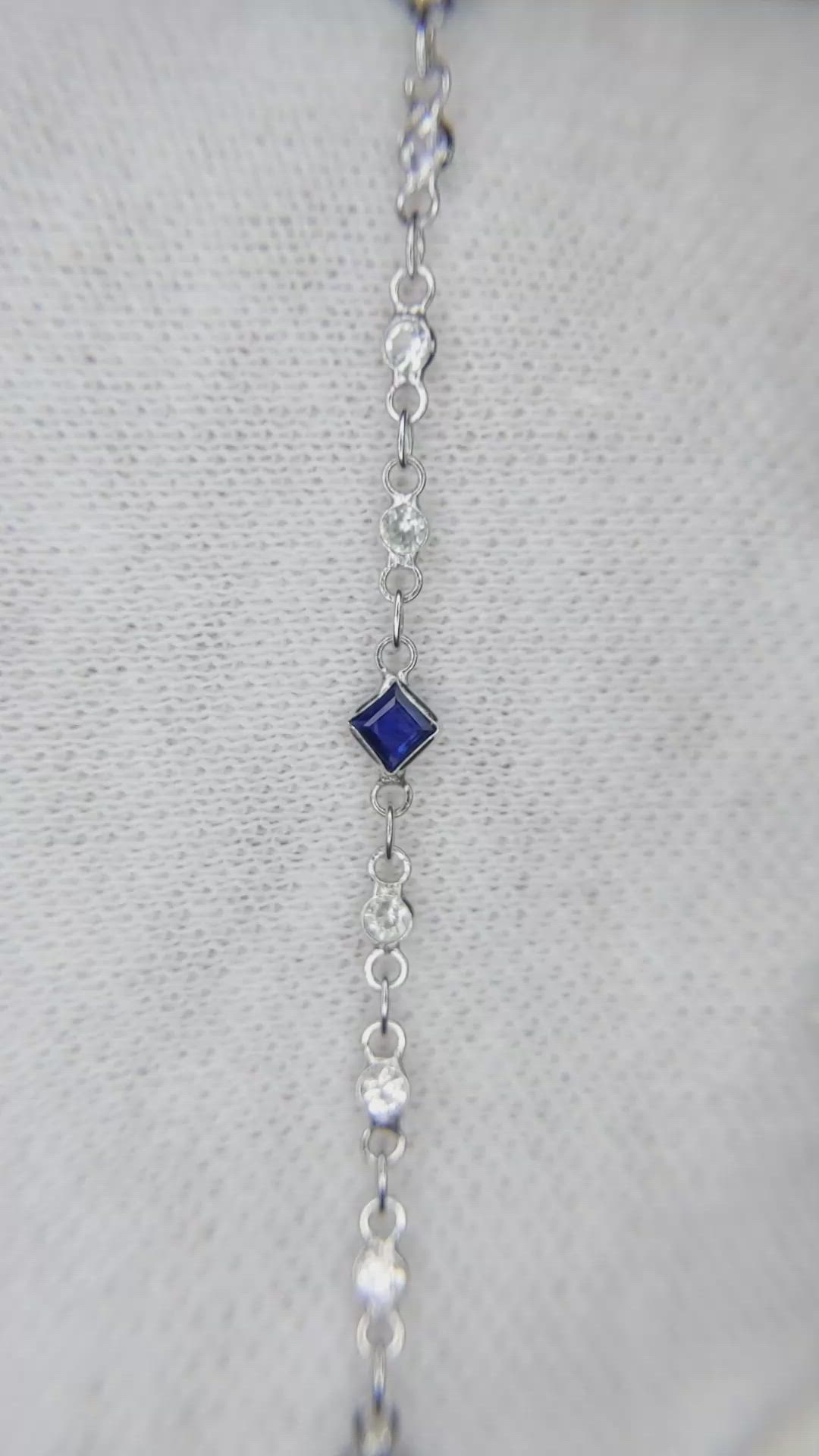 0.86 Ct.Tw. Blue Sapphire and White Sapphire Bezel Bracelet, 18K White Gold Size Video