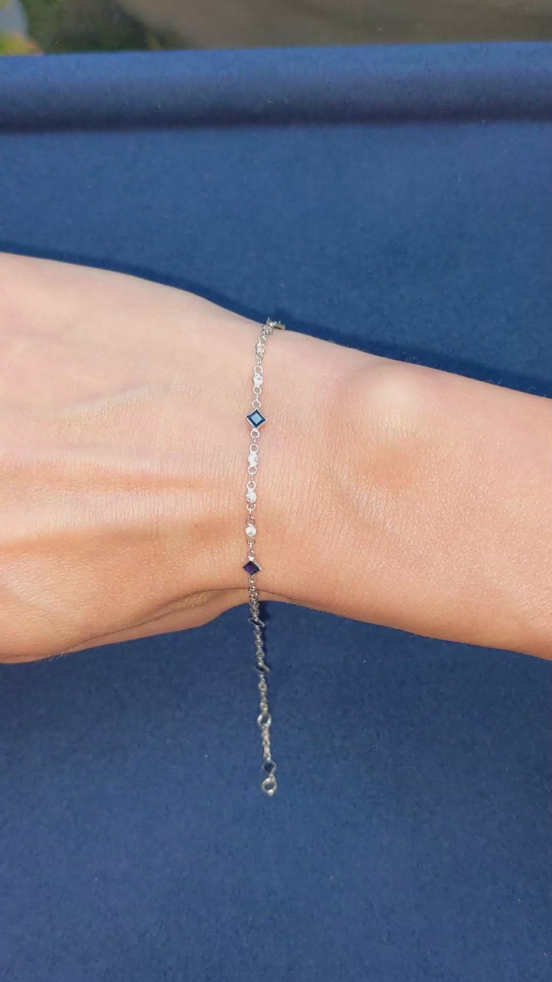 0.86 Ct.Tw. Blue Sapphire and White Sapphire Bezel Bracelet, 18K White Gold Size Video