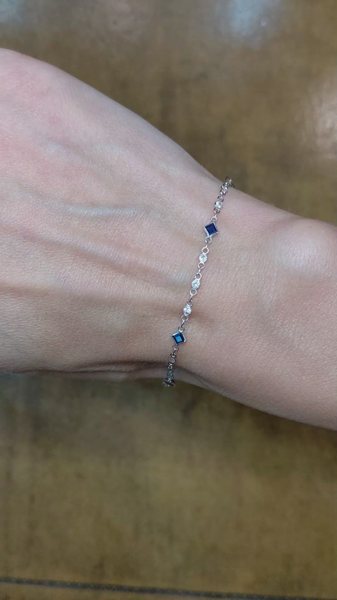 0.86 Ct.Tw. Blue Sapphire and White Sapphire Bezel Bracelet, 18K White Gold Size Video