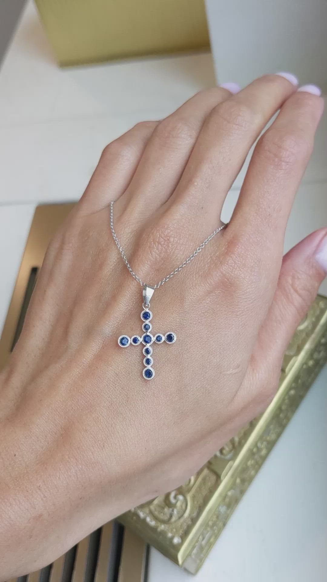 0.66 Ct. Blue Sapphire Bezel Pendant, 18K White Gold Size Video