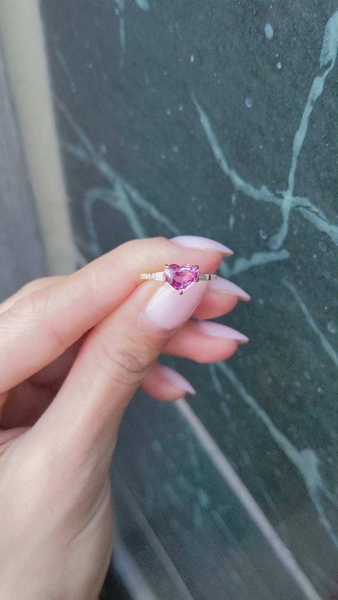 1.53 Ct. Pink Sapphire and Natural Diamond Three Stone Ring, 18K Yellow Gold Size Video