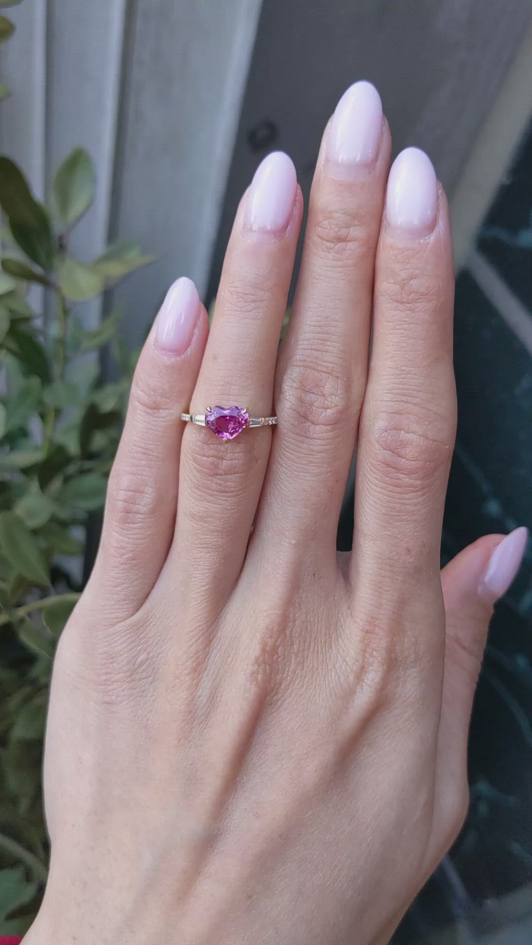 1.53 Ct. Pink Sapphire and Natural Diamond Three Stone Ring, 18K Yellow Gold Size Video