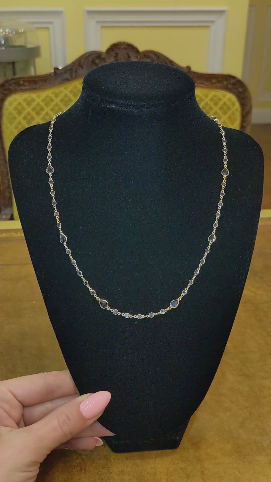 5.85 Ct. Blue Sapphire Bezel Necklace, 18K Yellow Gold Size Video