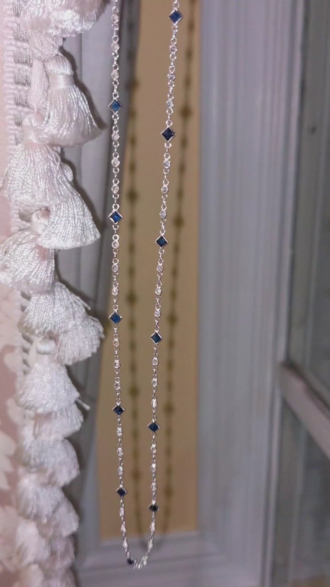 2.24 Ct. Blue Sapphire and White Sapphire Bezel Necklace, 18K White Gold Size Video