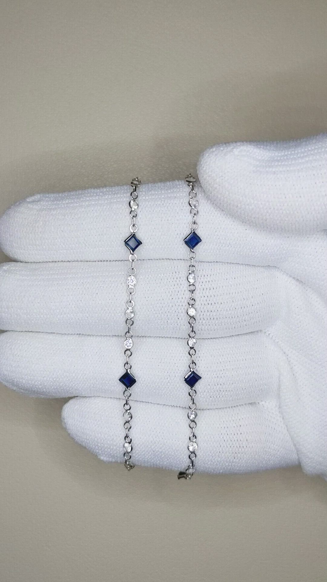 2.24 Ct. Blue Sapphire and White Sapphire Bezel Necklace, 18K White Gold Size Video