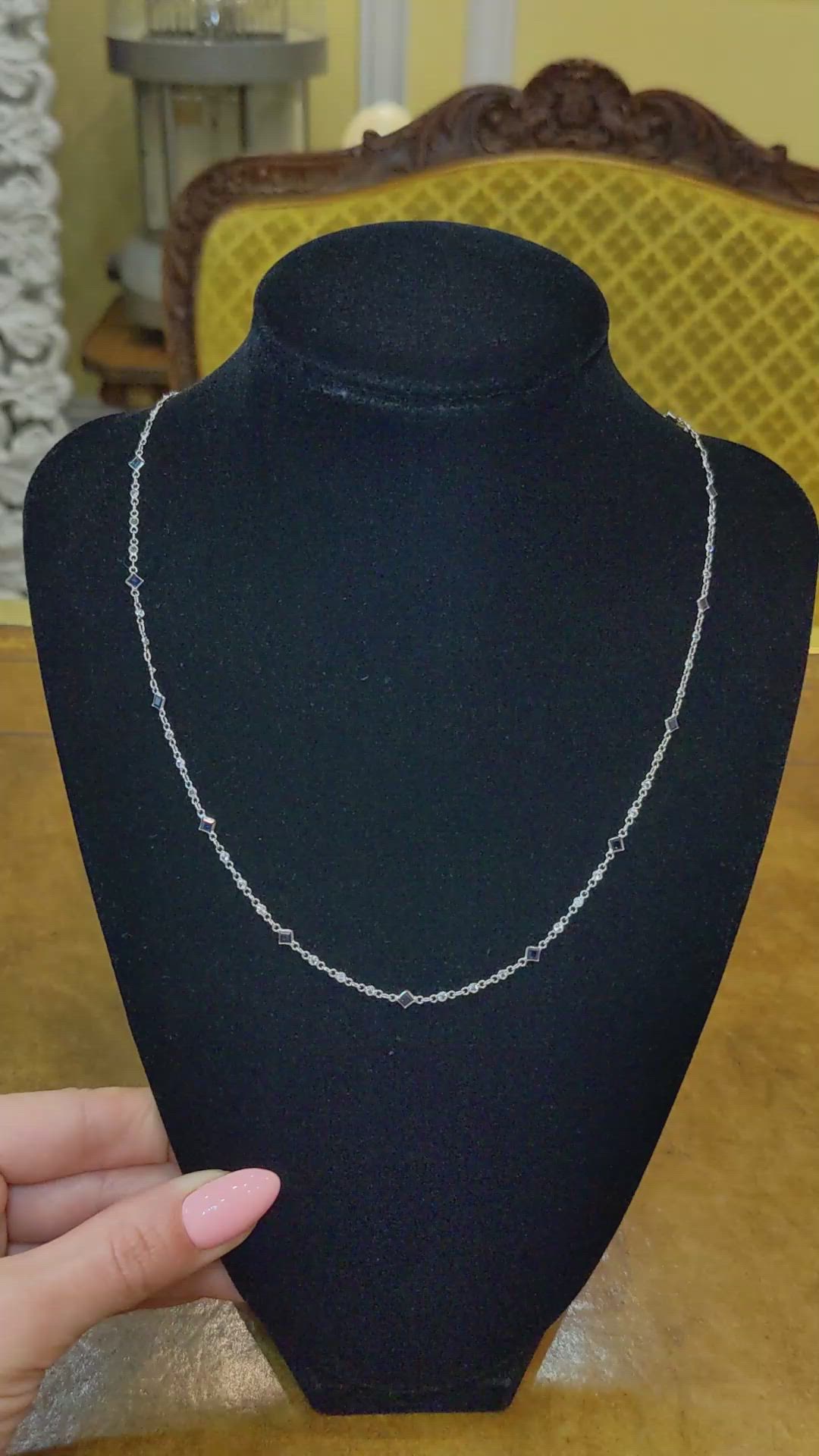 2.24 Ct. Blue Sapphire and White Sapphire Bezel Necklace, 18K White Gold Size Video