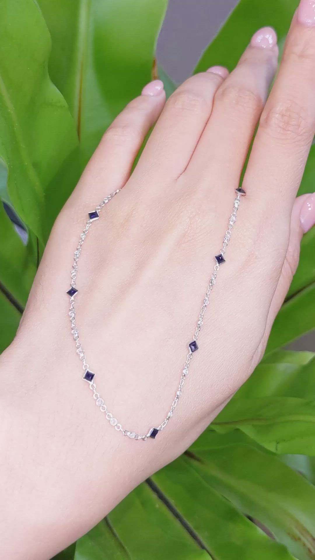 2.24 Ct. Blue Sapphire and White Sapphire Bezel Necklace, 18K White Gold Size Video