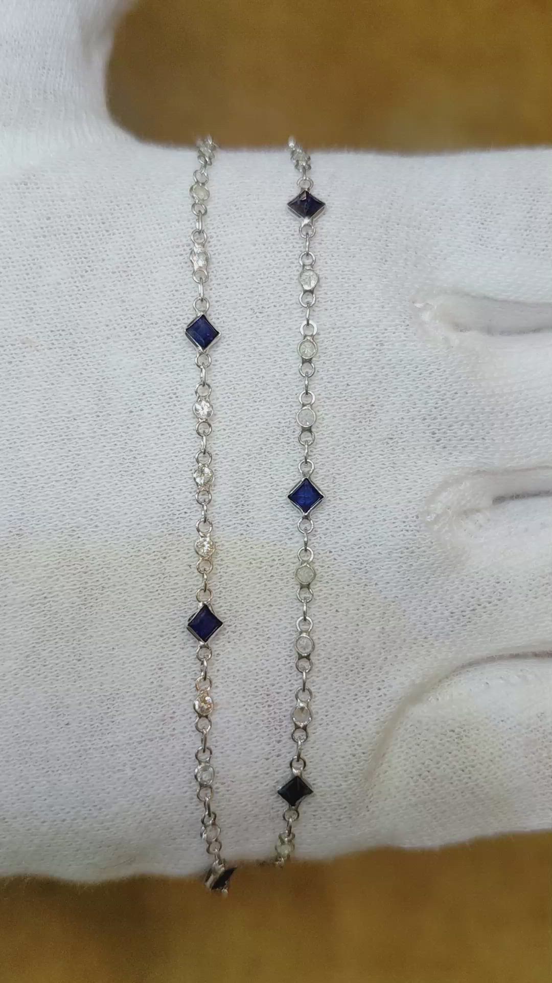 2.24 Ct. Blue Sapphire and White Sapphire Bezel Necklace, 18K White Gold Size Video