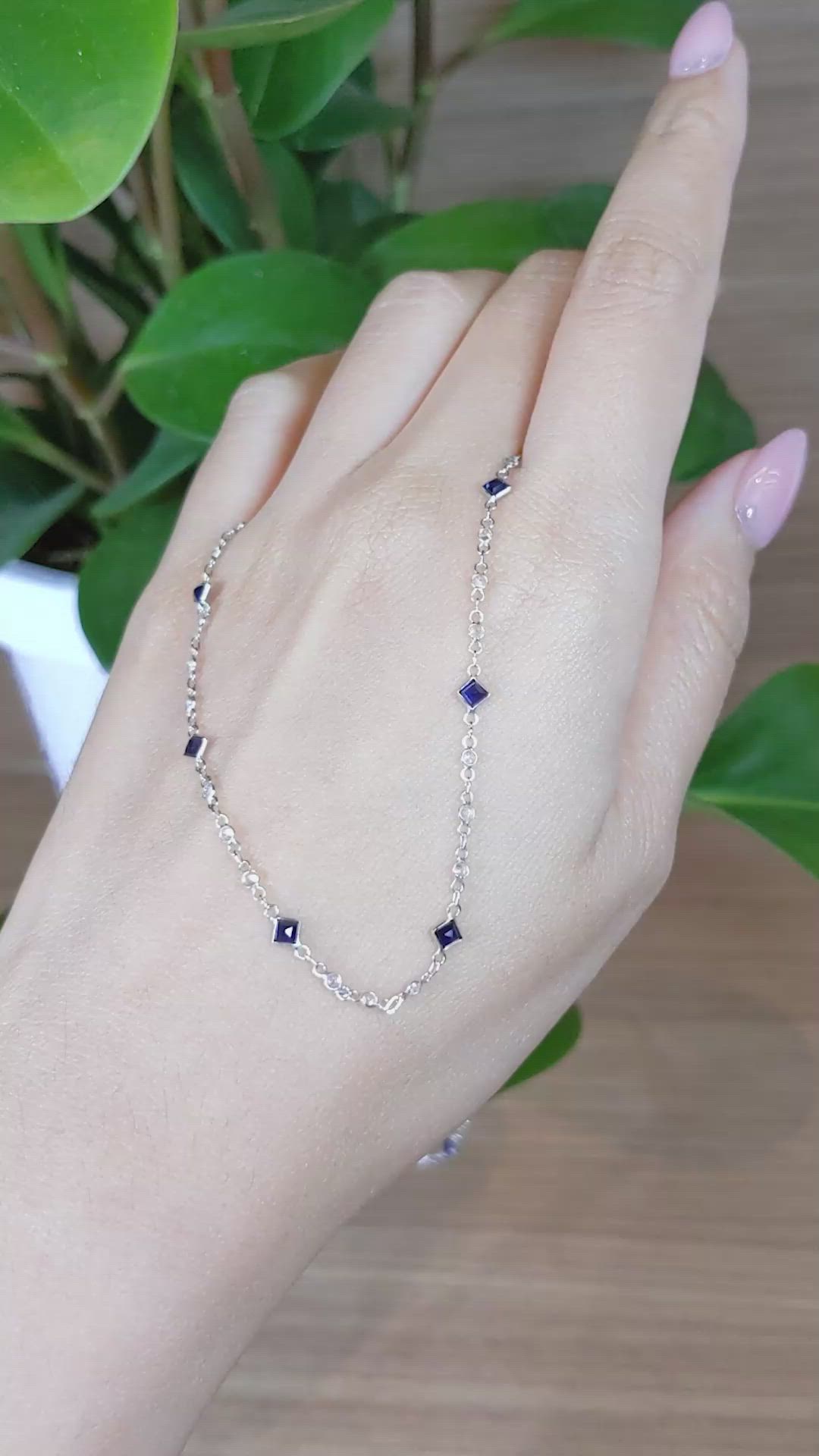 2.24 Ct. Blue Sapphire and White Sapphire Bezel Necklace, 18K White Gold Size Video