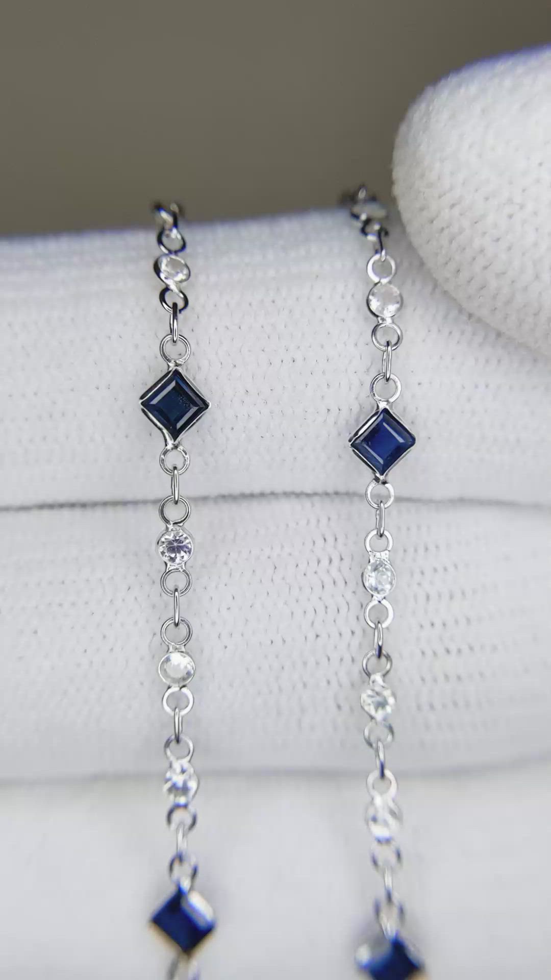 2.24 Ct. Blue Sapphire and White Sapphire Bezel Necklace, 18K White Gold Size Video