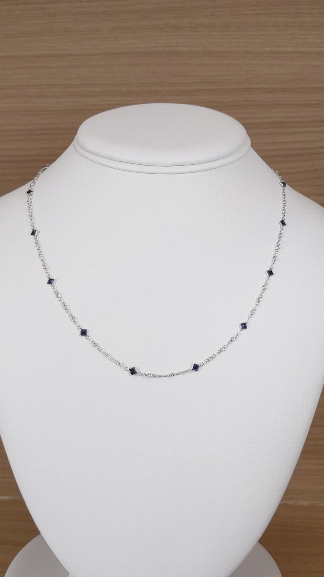 2.24 Ct. Blue Sapphire and White Sapphire Bezel Necklace, 18K White Gold Size Video