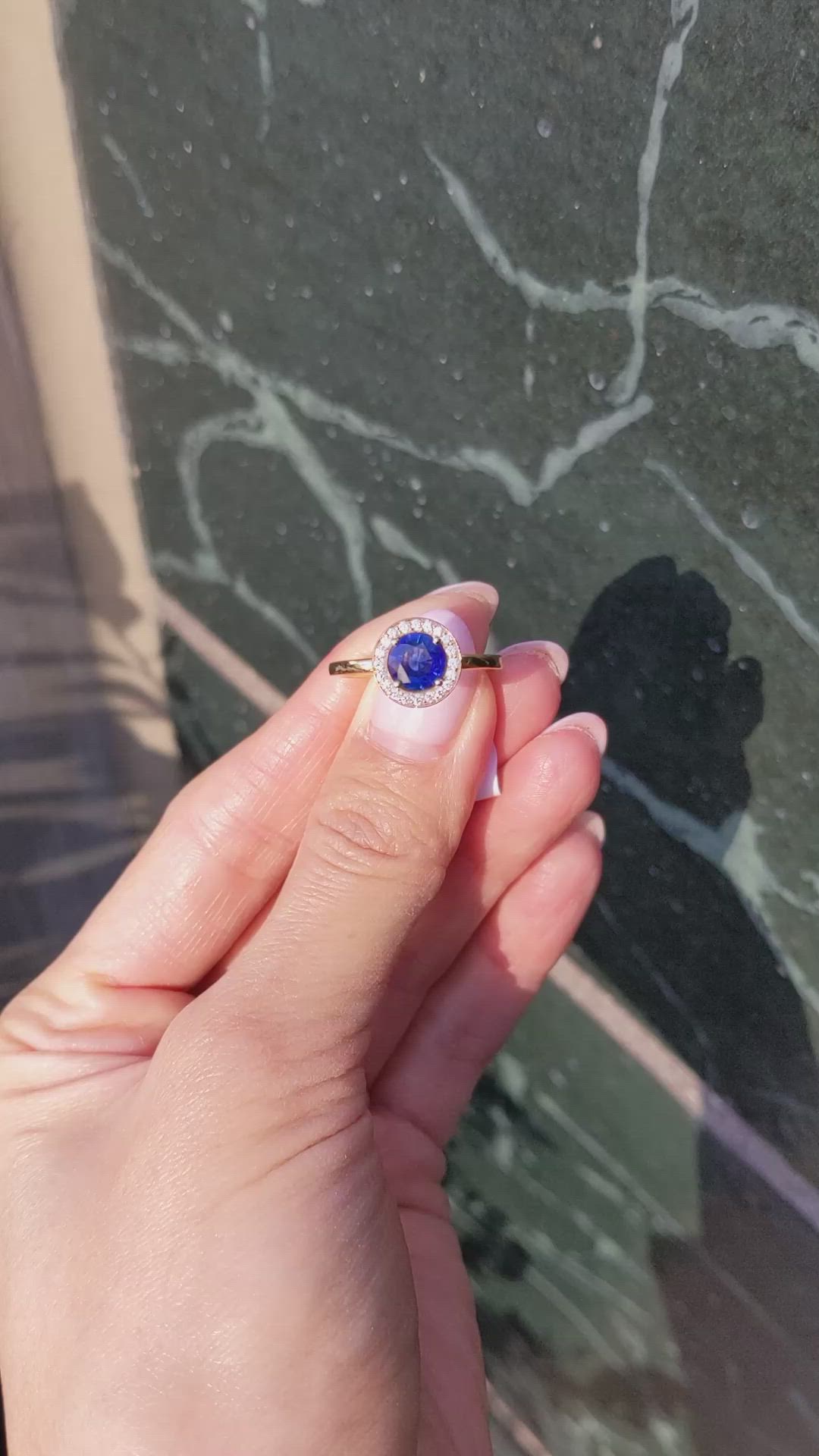 1.07 Ct. Blue Sapphire and Natural Diamond Pave Ring, 18K Yellow Gold Size Video