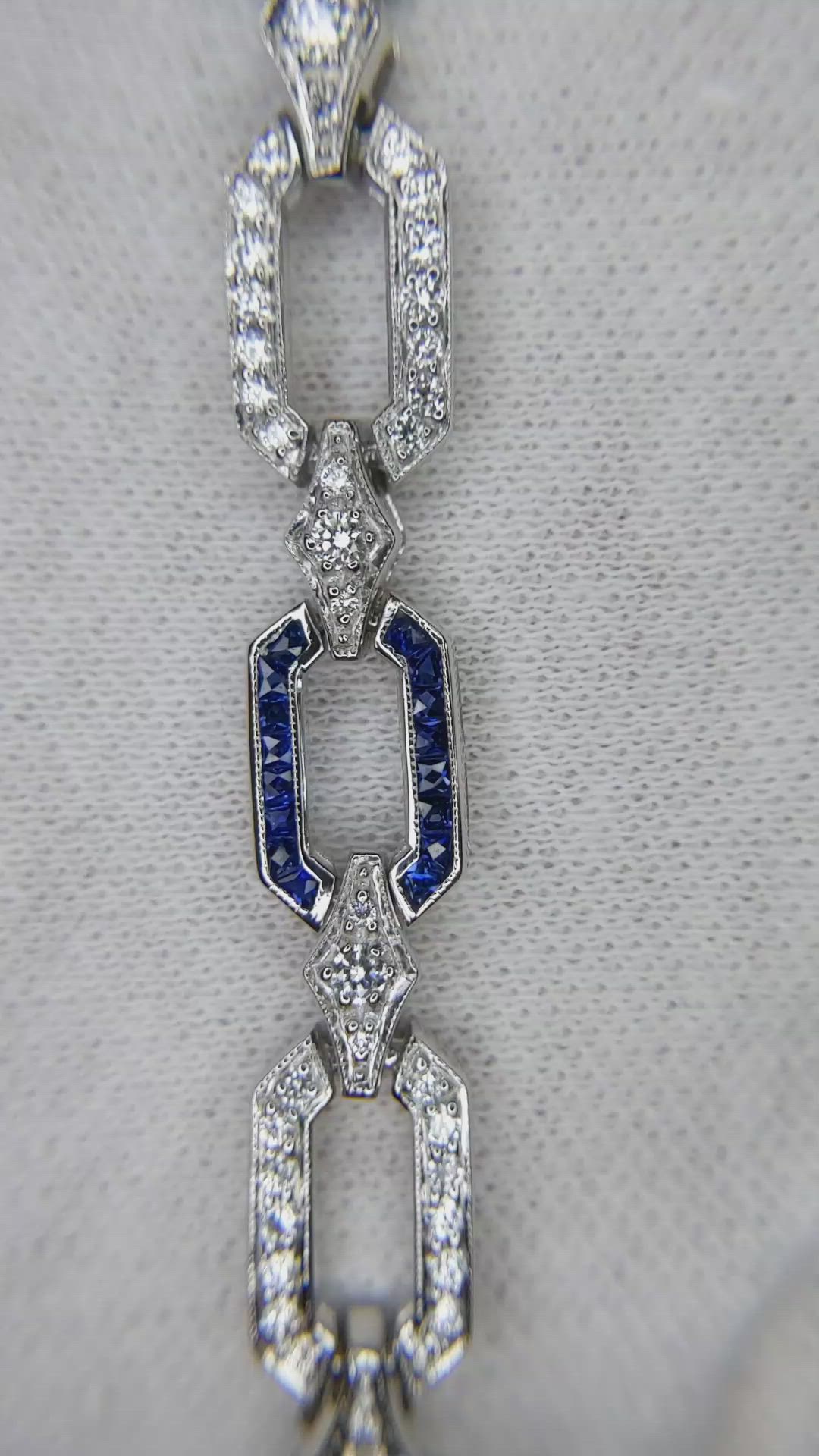 2.90 Ct.Tw. Blue Sapphire and Natural Diamond Pave Bracelet, 18K White Gold Size Video