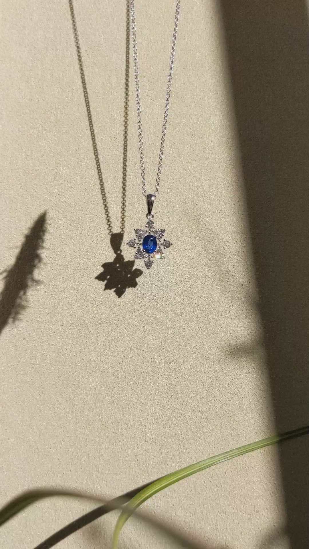0.43 Ct. Blue Sapphire and Natural Diamond Accent Stones Pendant, 18K White Gold Size Video