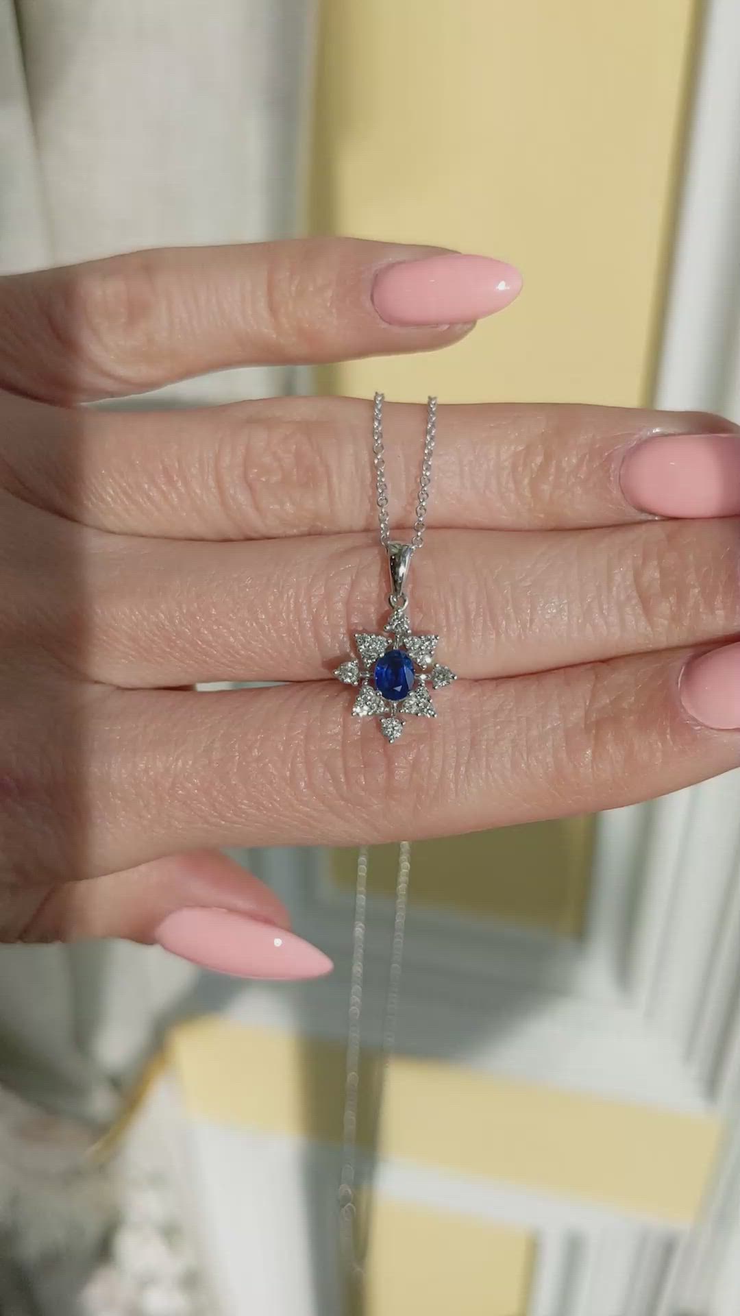 0.43 Ct. Blue Sapphire and Natural Diamond Accent Stones Pendant, 18K White Gold Size Video