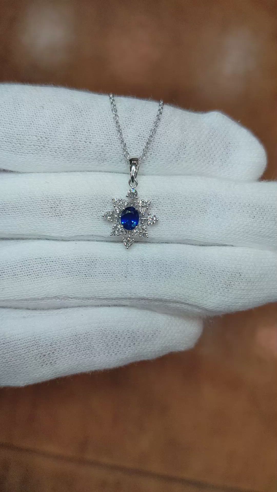 0.43 Ct. Blue Sapphire and Natural Diamond Accent Stones Pendant, 18K White Gold Size Video