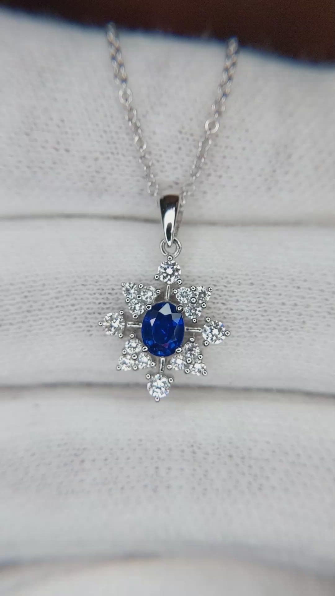 0.43 Ct. Blue Sapphire and Natural Diamond Accent Stones Pendant, 18K White Gold Size Video
