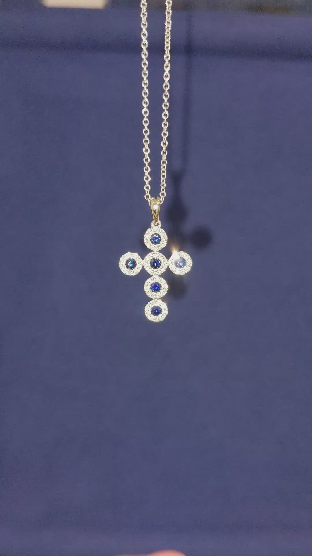 0.34 Ct. Blue Sapphire and Natural Diamond Religious Pendant, 18K White Gold Size Video