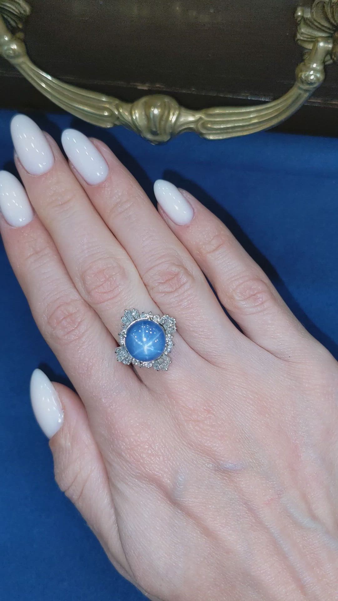 9.37 Ct. Blue Sapphire and Natural Diamond Antique Style Ring, Platinum 950 Size Video