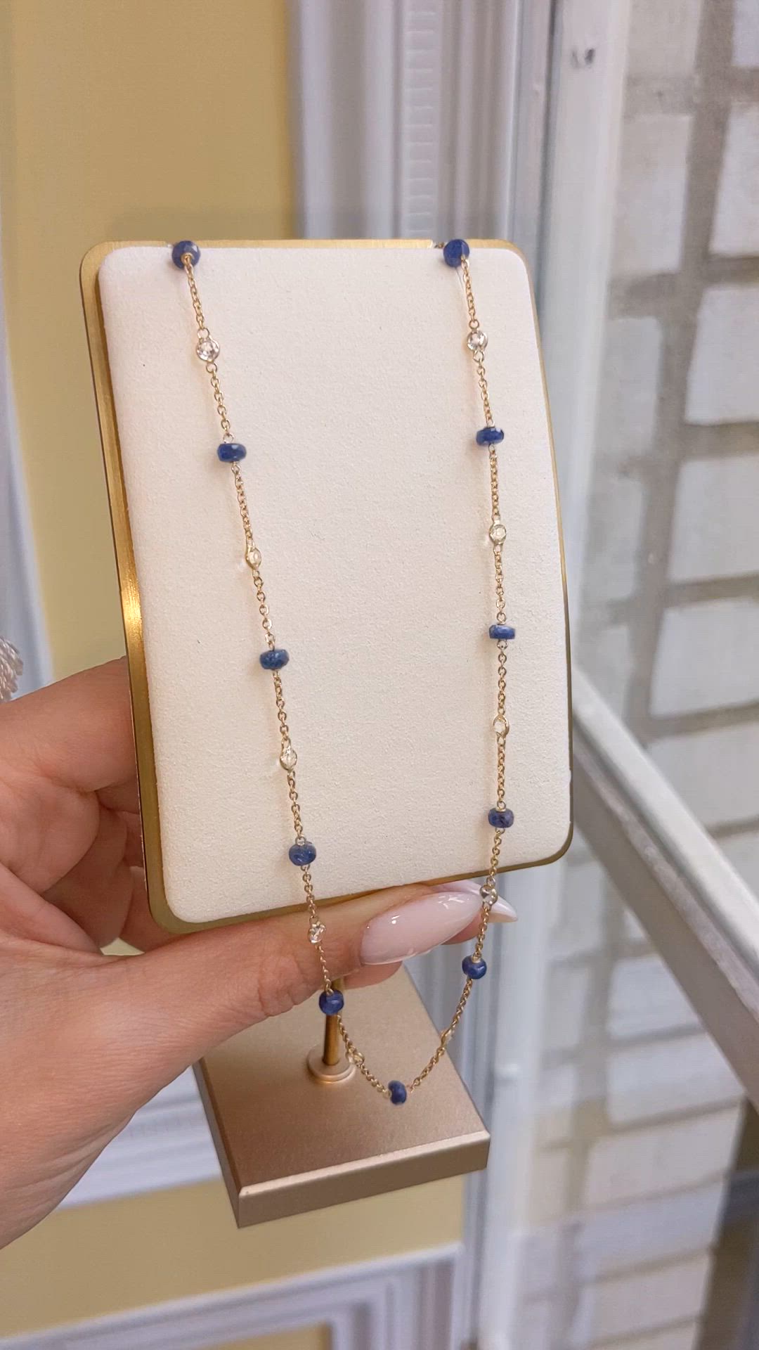 7.10 Ct. Blue Sapphire and White Topaz Accent Stones Necklace, 18K Yellow Gold Size Video