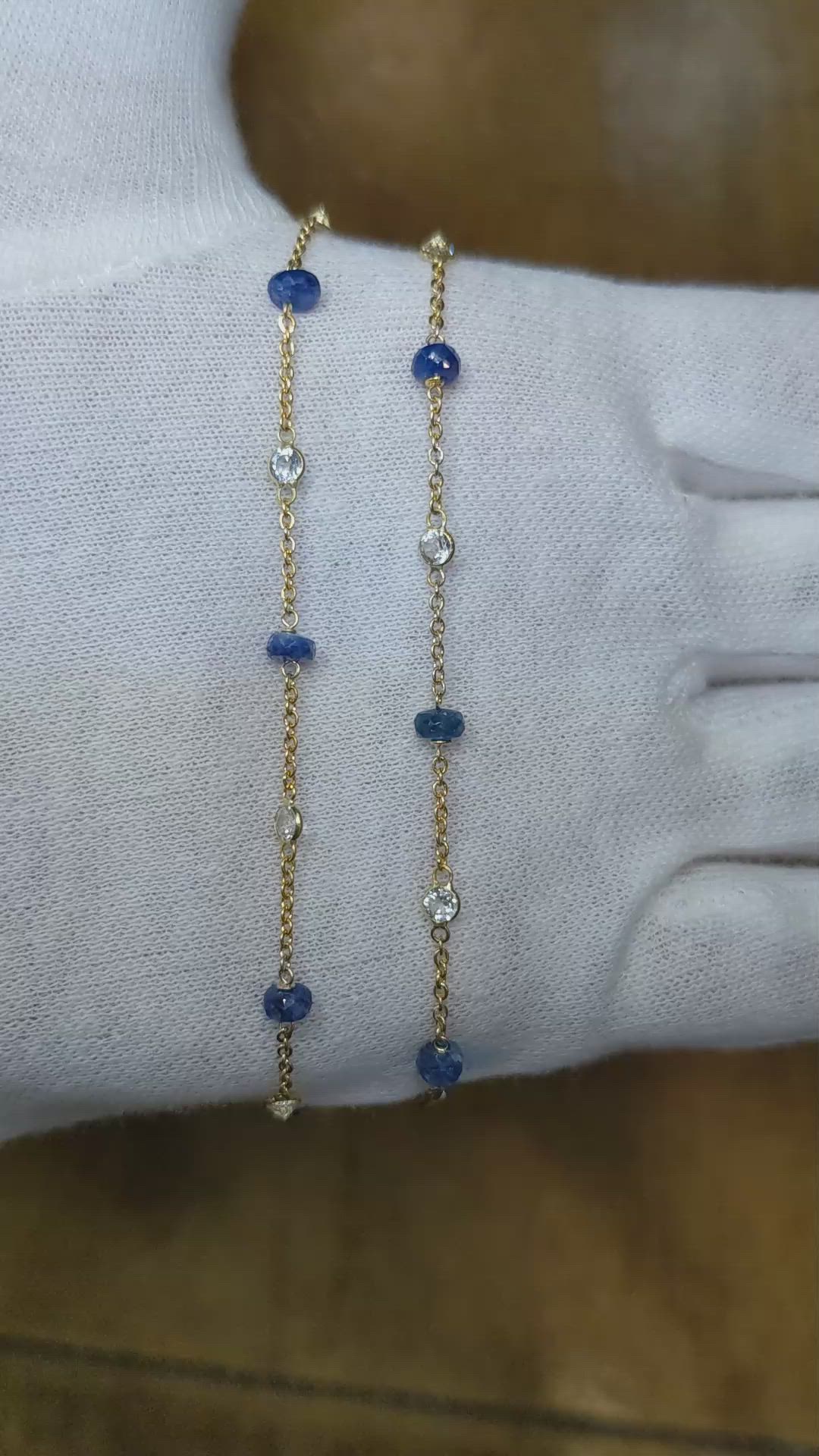 7.10 Ct. Blue Sapphire and White Topaz Accent Stones Necklace, 18K Yellow Gold Size Video