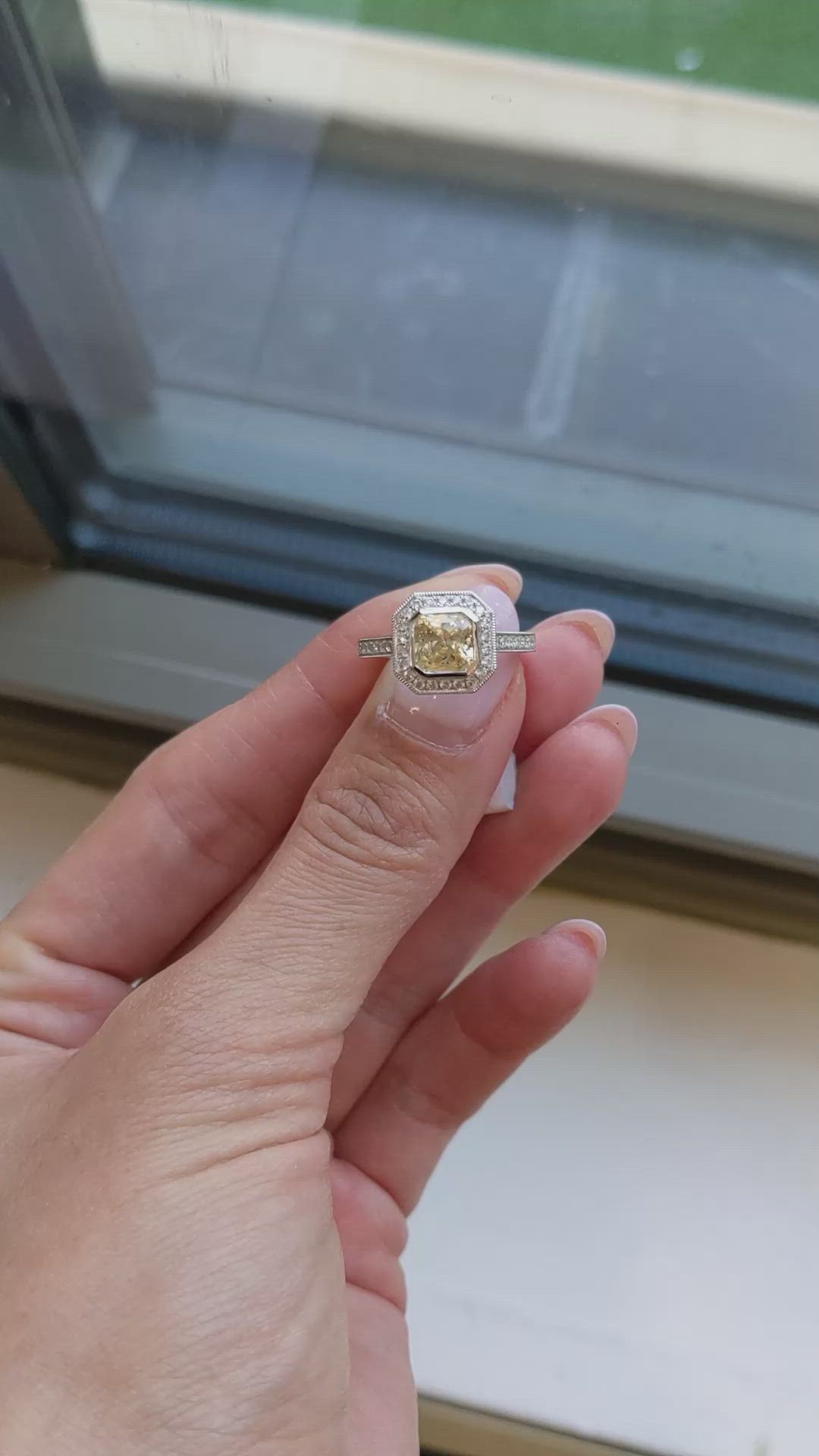 1.56 Ct. Yellow Sapphire and Natural Diamond Pave Ring, Platinum 950 Size Video