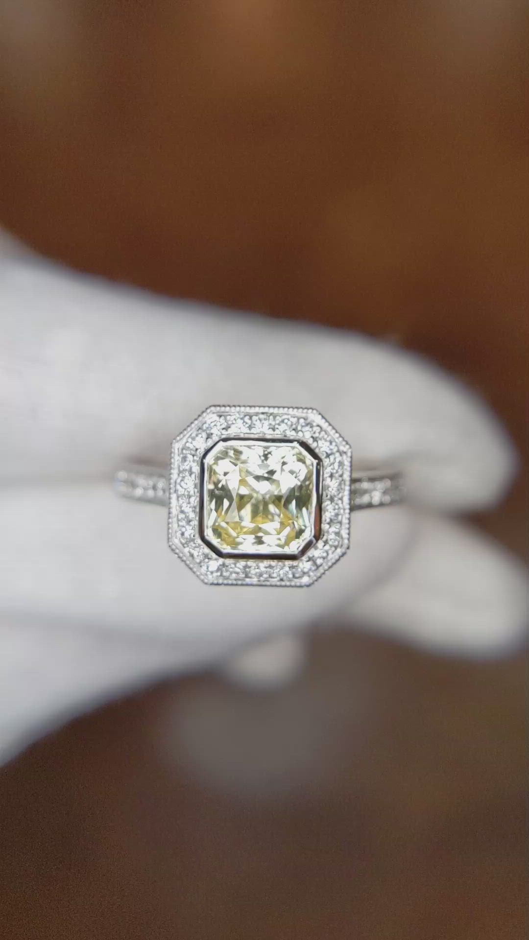 1.56 Ct. Yellow Sapphire and Natural Diamond Pave Ring, Platinum 950 Size Video