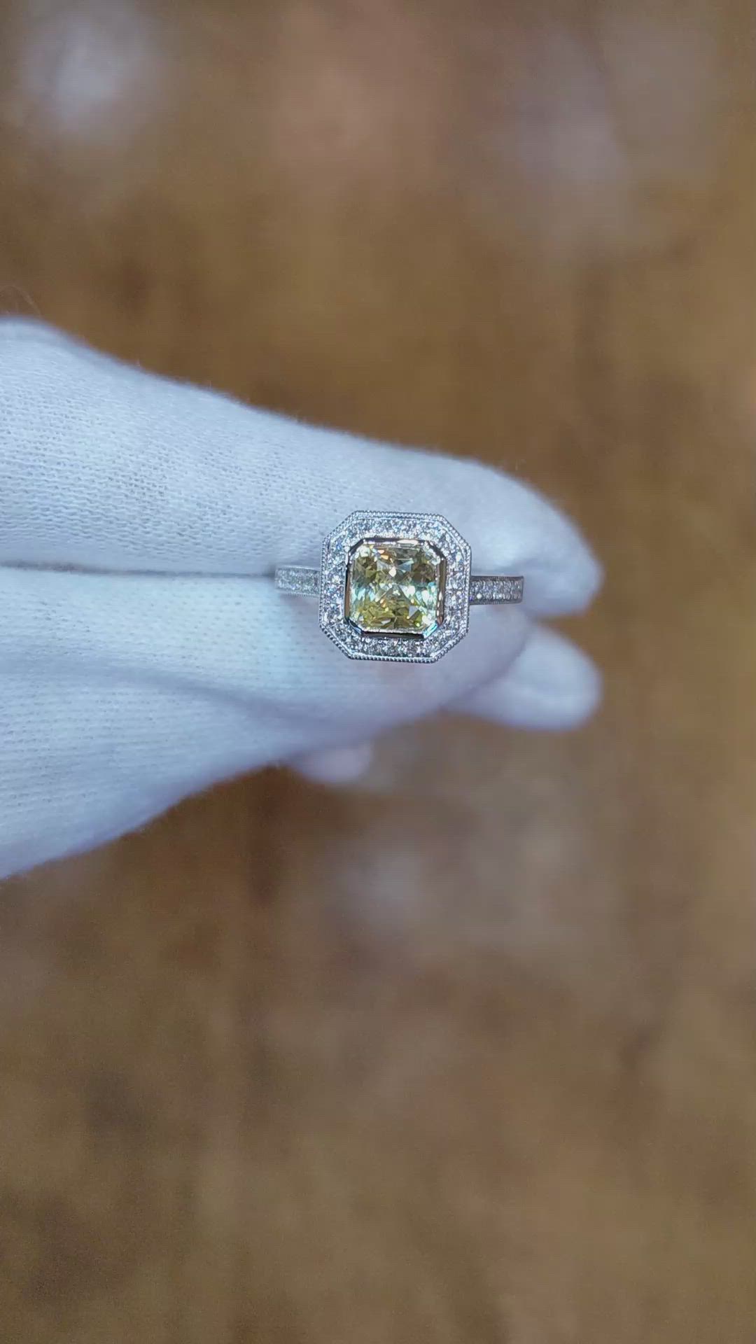 1.56 Ct. Yellow Sapphire and Natural Diamond Pave Ring, Platinum 950 Size Video