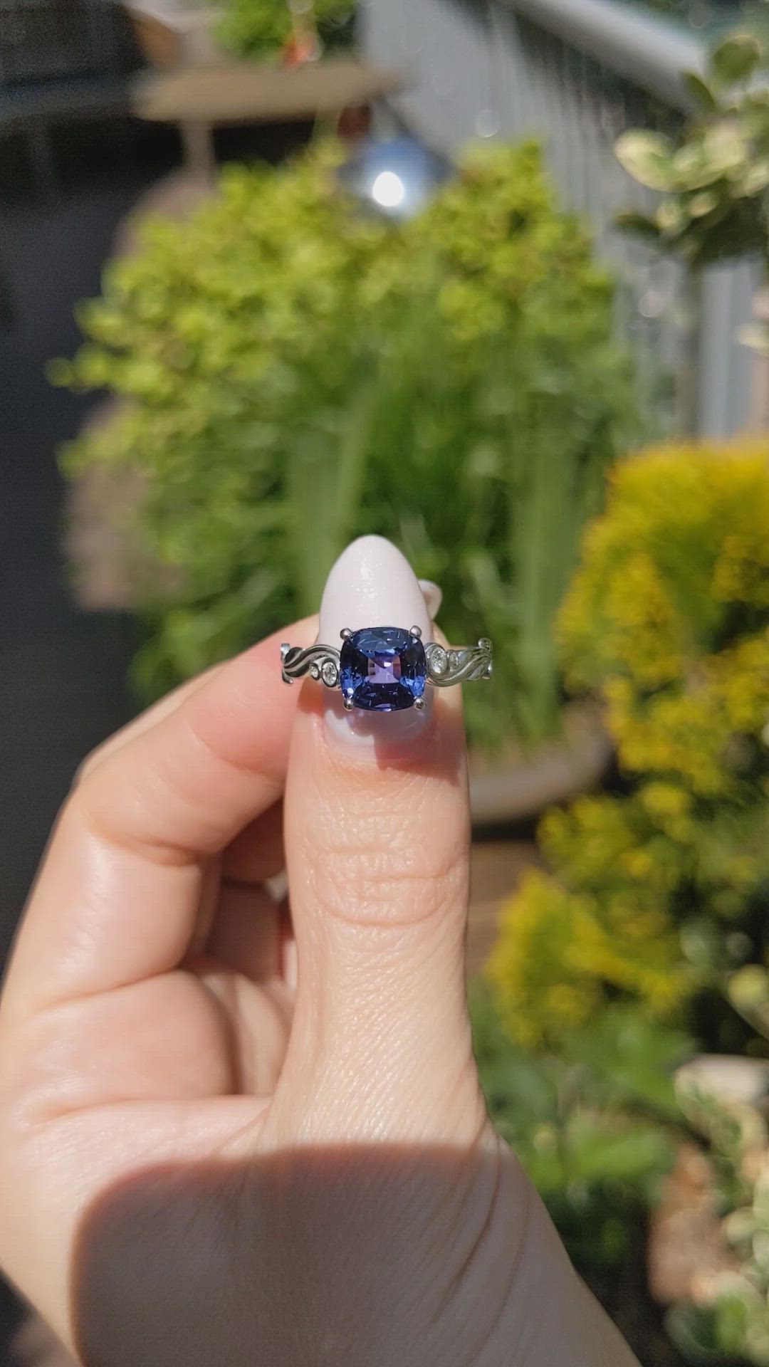 2.69 Ct. Purplish Blue Sapphire and Natural Diamond Floral Ring, Platinum 950 Size Video