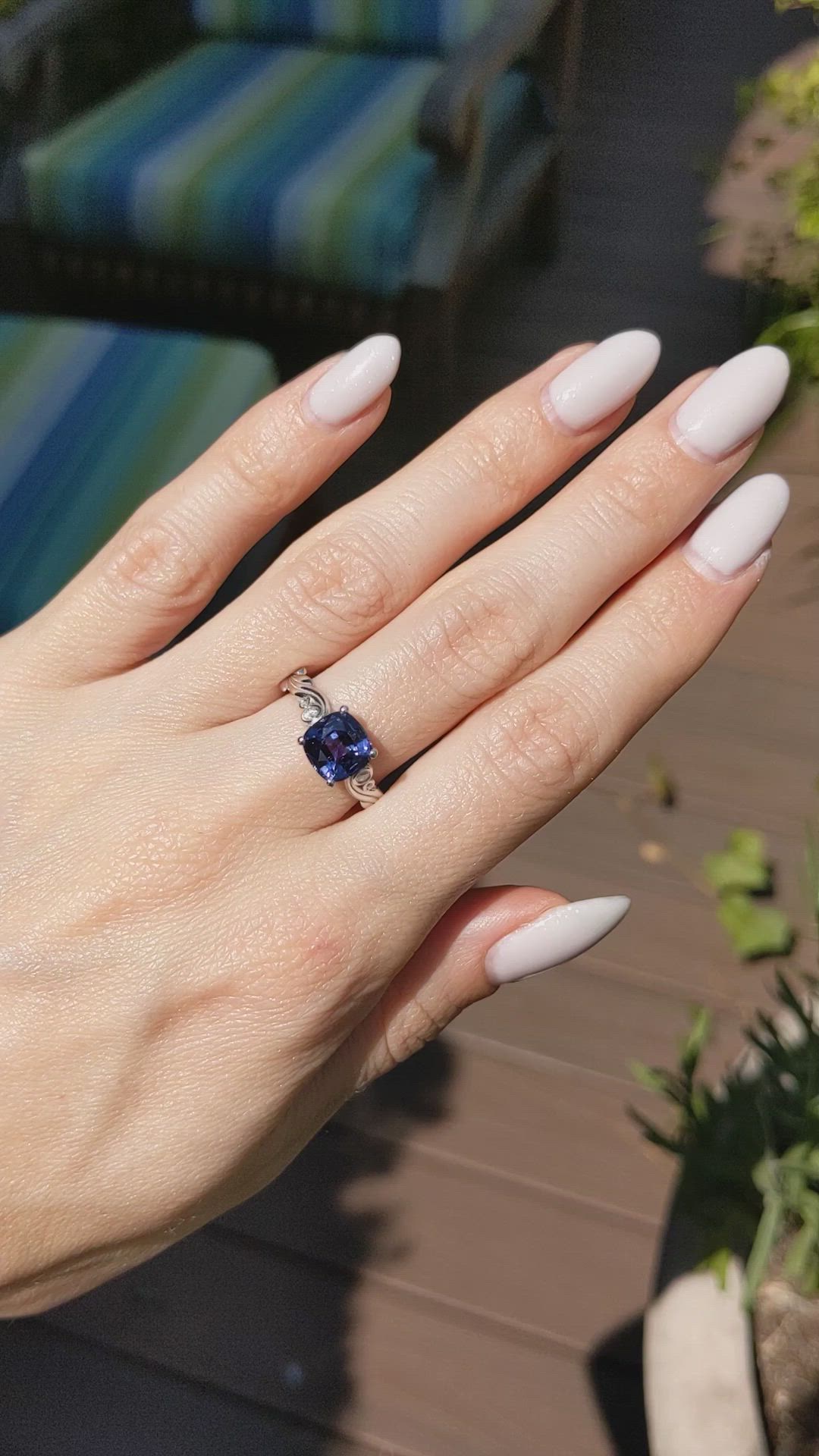 2.69 Ct. Purplish Blue Sapphire and Natural Diamond Floral Ring, Platinum 950 Size Video