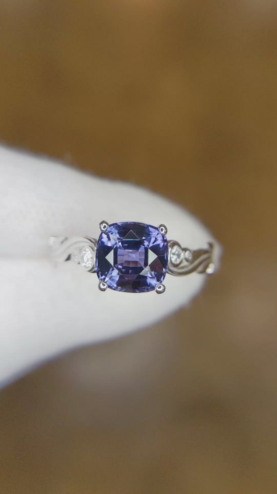2.69 Ct. Purplish Blue Sapphire and Natural Diamond Floral Ring, Platinum 950 Size Video