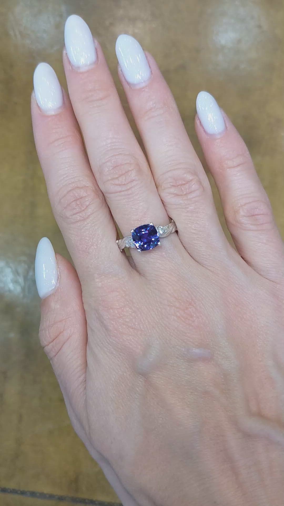 2.69 Ct. Purplish Blue Sapphire and Natural Diamond Floral Ring, Platinum 950 Size Video