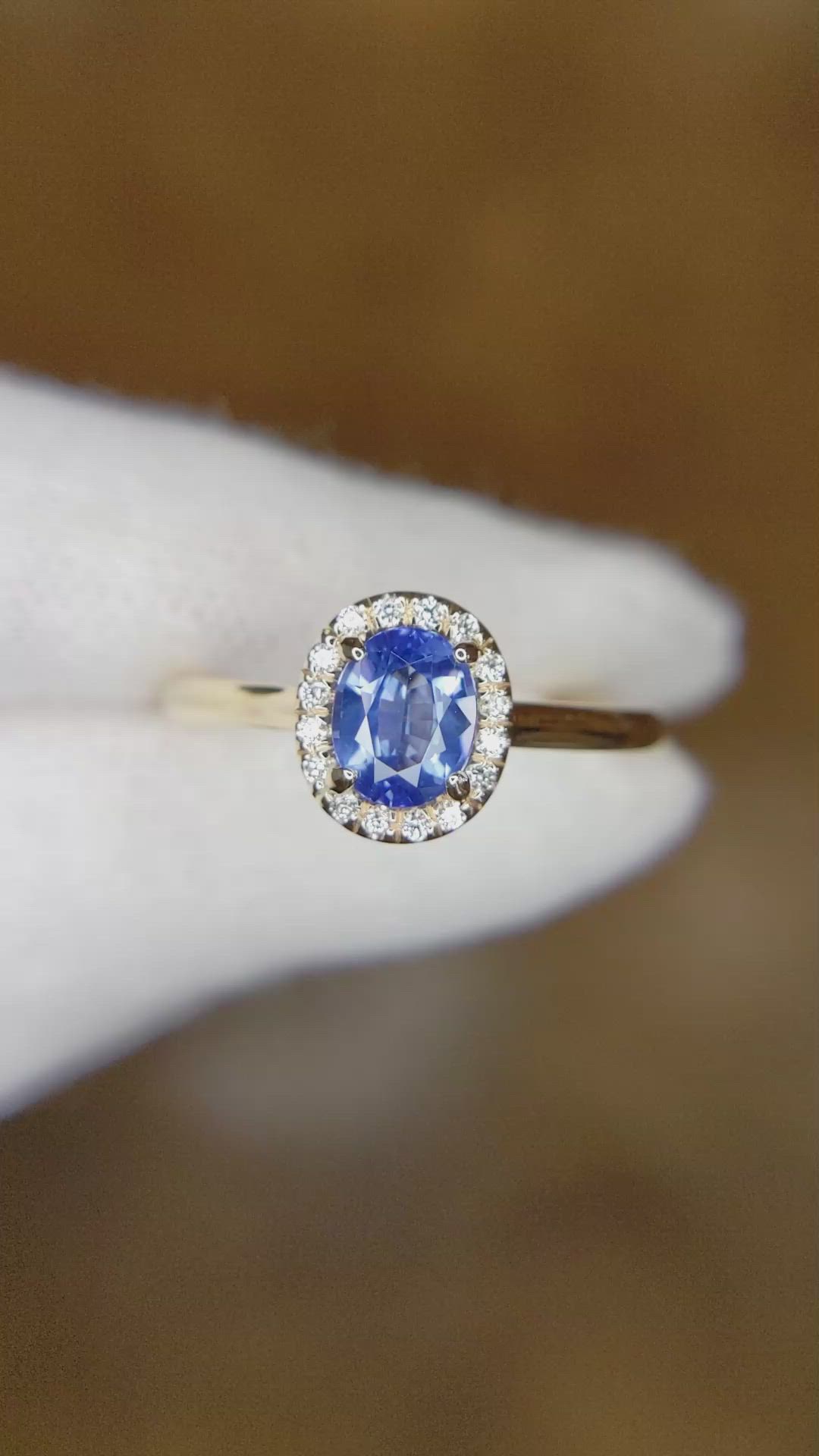1.00 Ct. Blue Sapphire and Natural Diamond Pave Ring, 14K Yellow Gold Size Video
