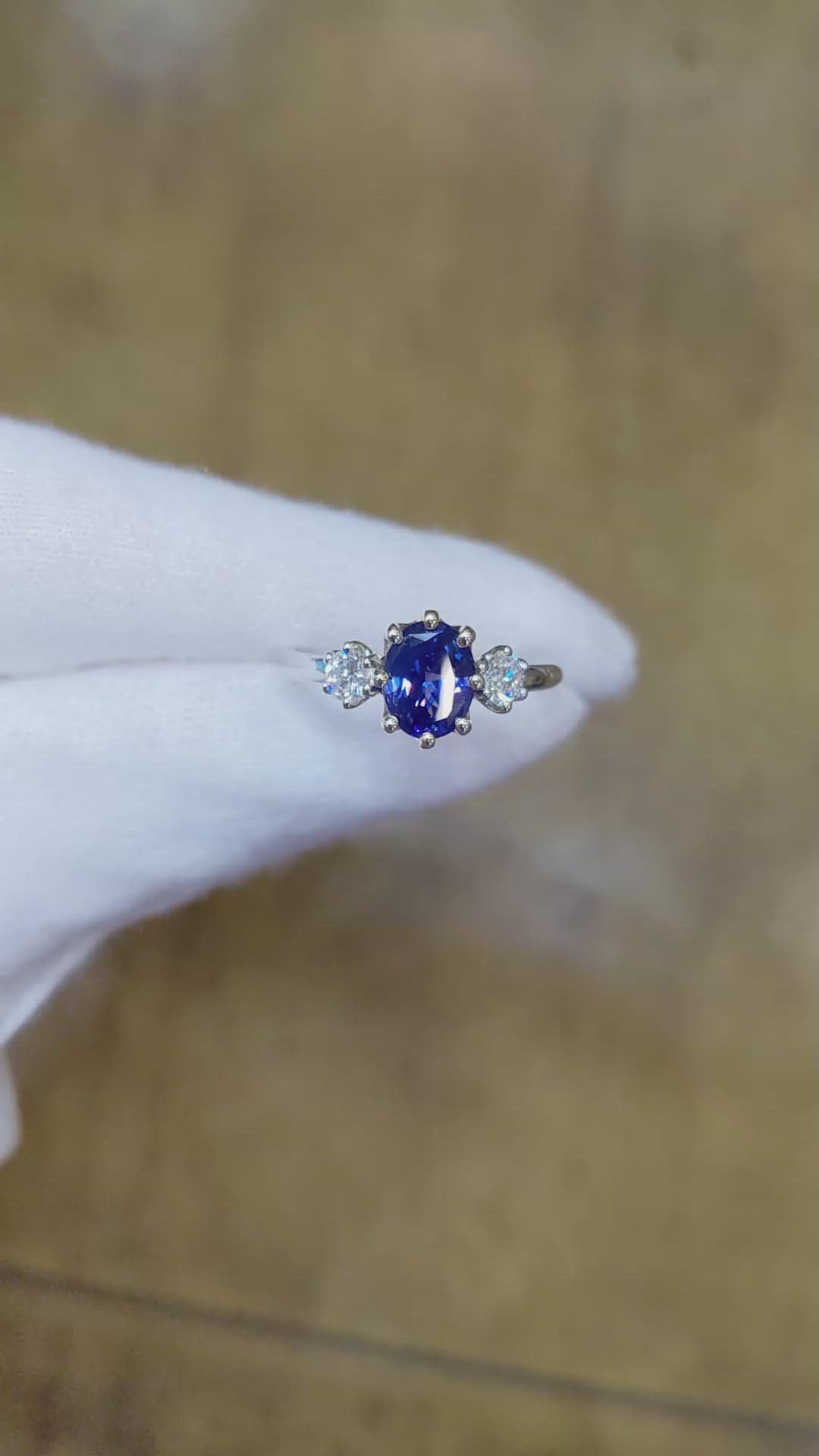 1.61 Ct. Color Change Sapphire and Natural Diamond Three Stone Ring, 18K White & Yellow Size Video