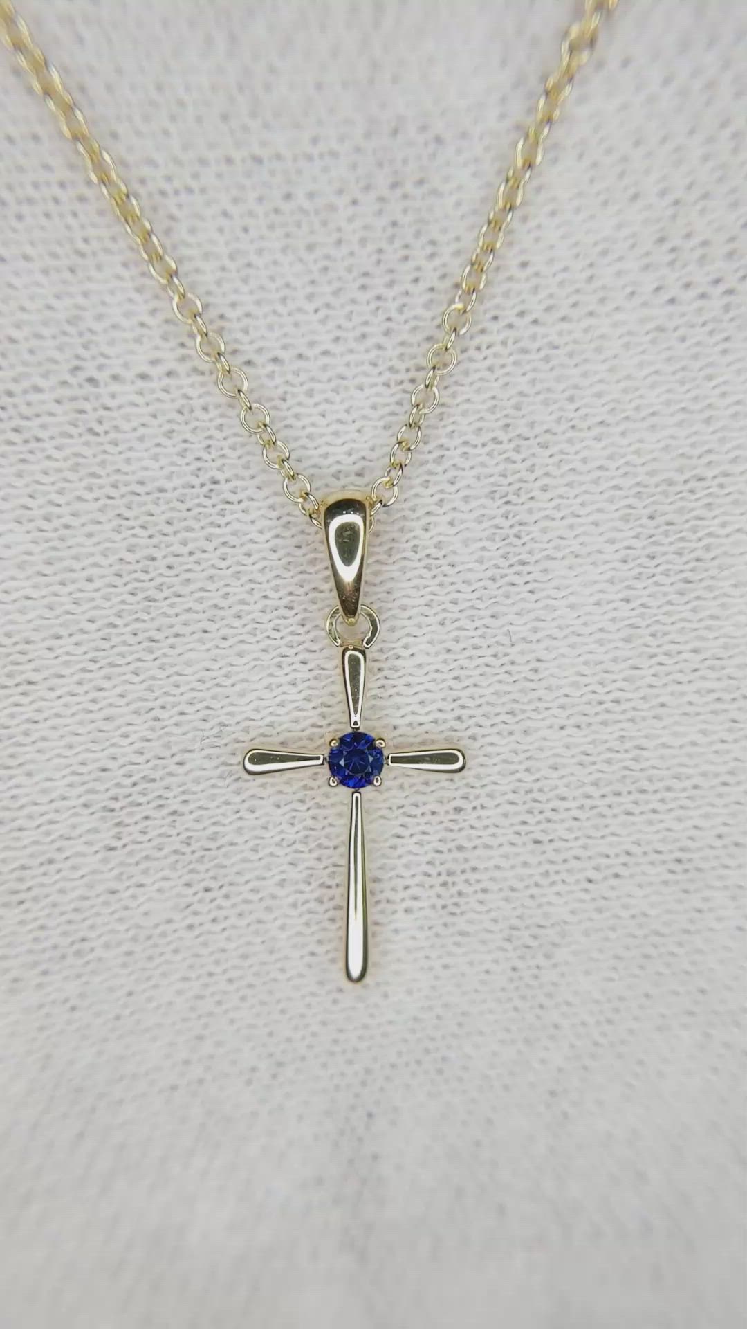 0.06 Ct. Blue Sapphire Solitaire Pendant, 18K Yellow Gold Size Video