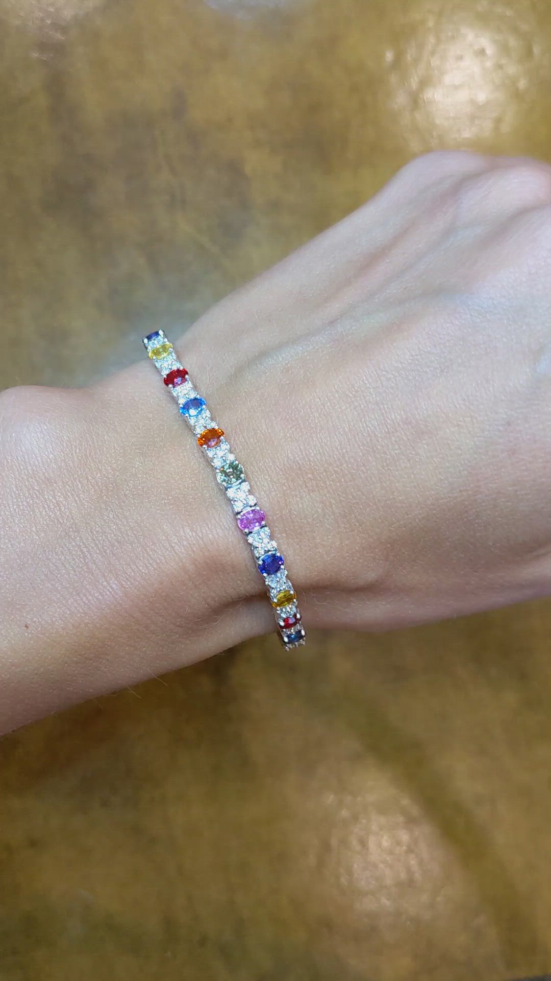 5.72 Ct.Tw. Multi Color Sapphire and Natural Diamond Tennis/Line Bracelet, 18K White Gold Size Video