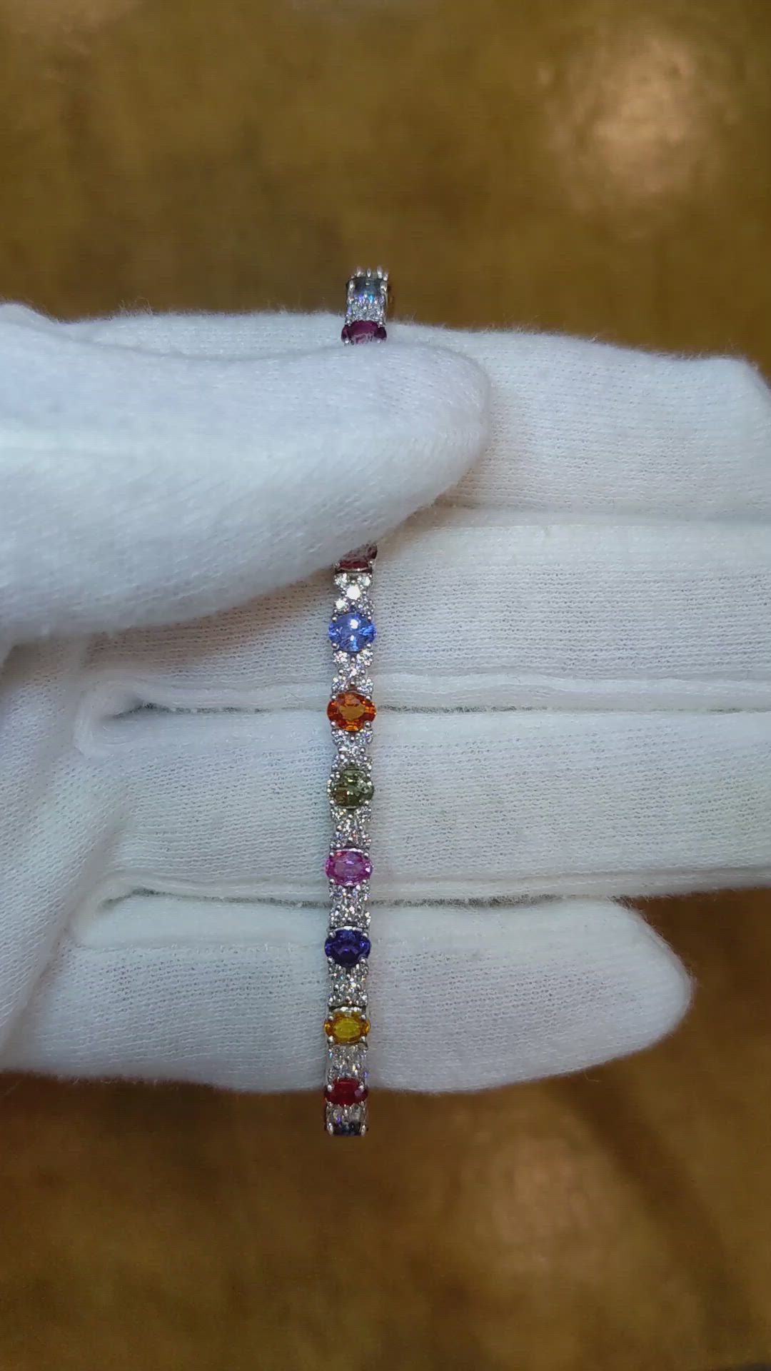 5.72 Ct.Tw. Multi Color Sapphire and Natural Diamond Tennis/Line Bracelet, 18K White Gold Size Video