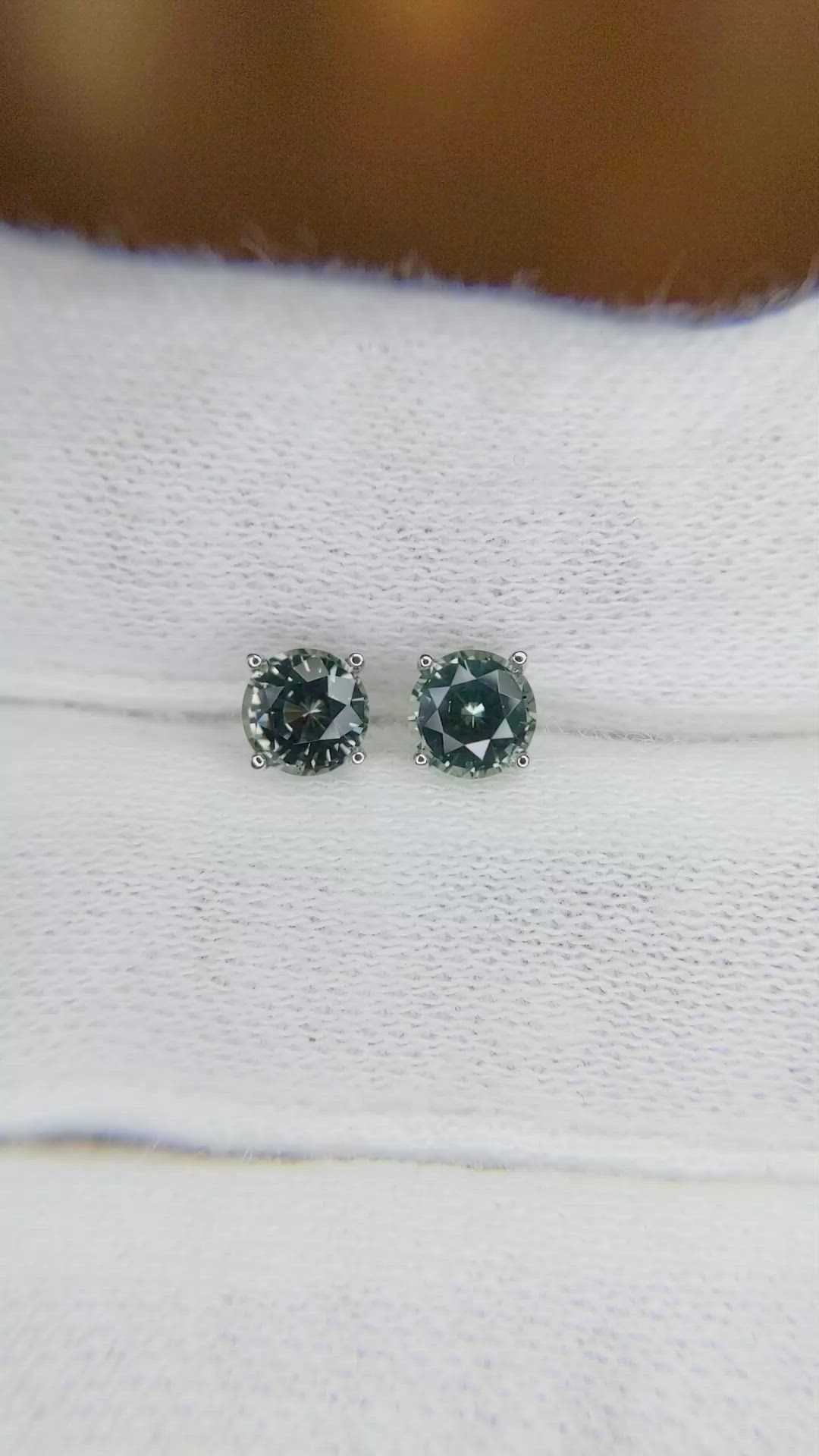 1.00 Ct.Tw.Total Carat Weight Bluish Green Sapphire Studs Earrings, 14K White Gold Size Video