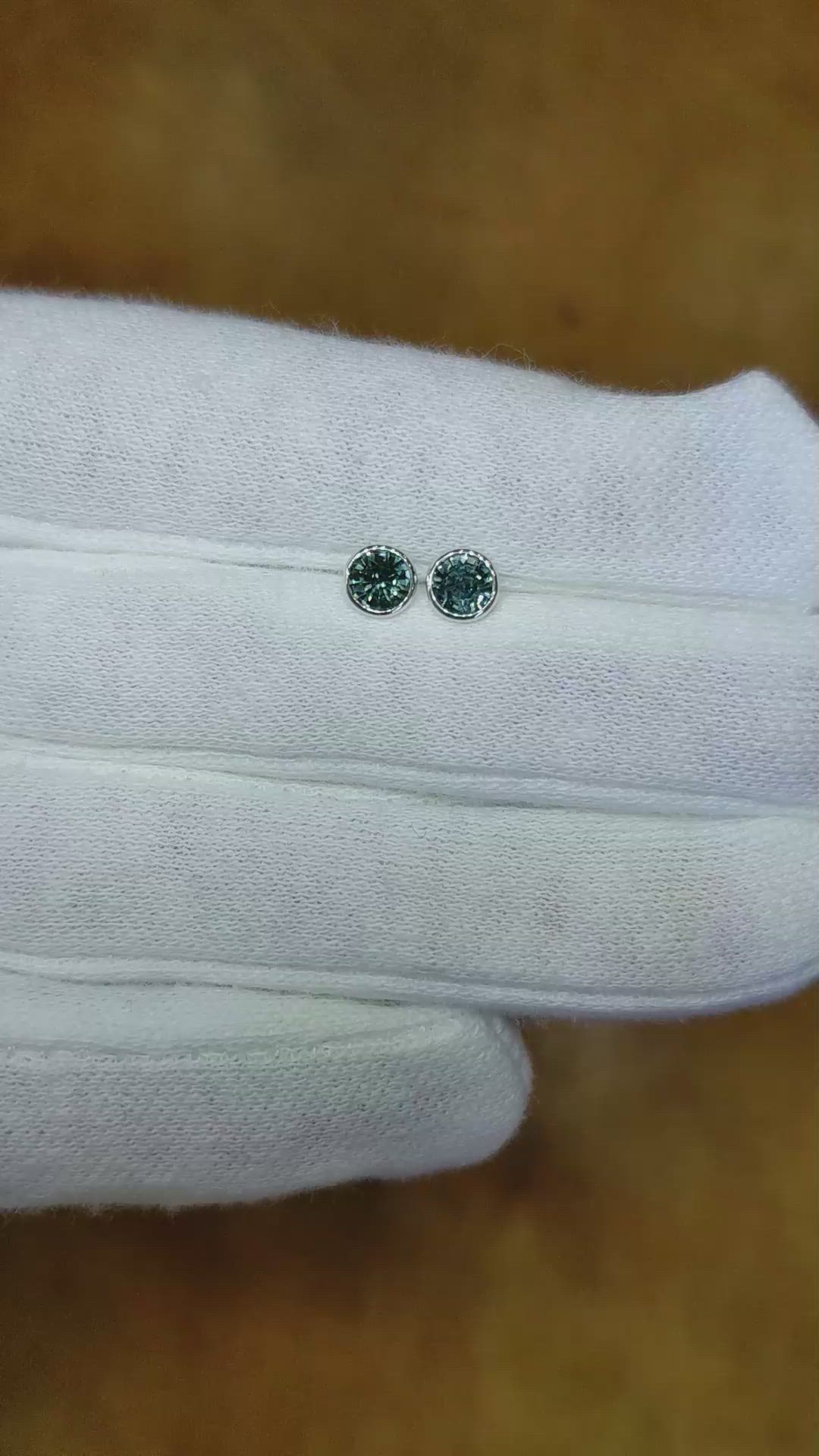 1.00&nbsp;Ct.Tw.Total Carat Weight Bluish Green Sapphire Studs Earrings, 14K White Gold Size Video