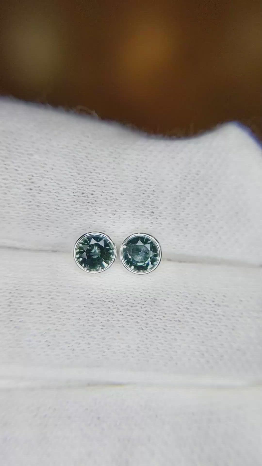 1.00&nbsp;Ct.Tw.Total Carat Weight Bluish Green Sapphire Studs Earrings, 14K White Gold Size Video