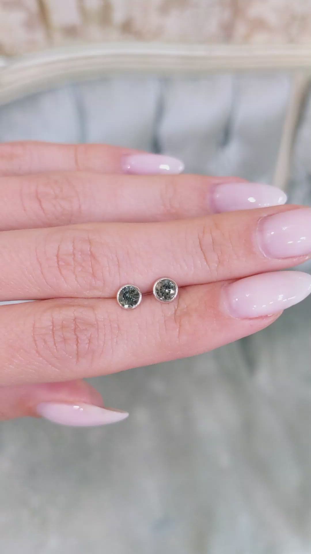 1.00&nbsp;Ct.Tw.Total Carat Weight Bluish Green Sapphire Studs Earrings, 14K White Gold Size Video