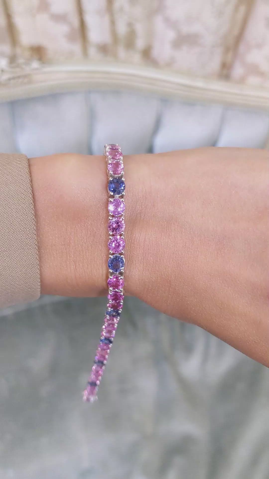 19.85 Ct.Tw. Multi Color Sapphire Pave Bracelet, 14K White Gold Size Video